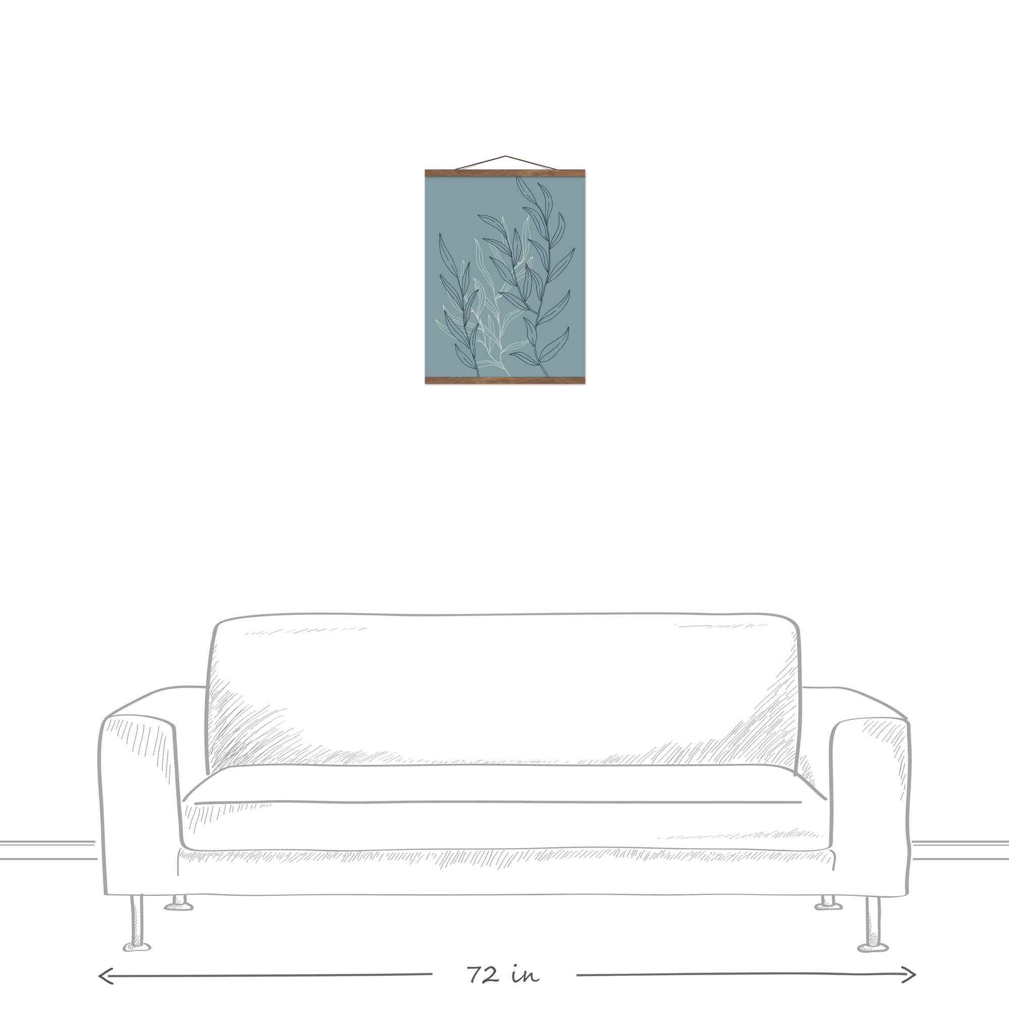 Blue Leaf Sketch 16" x 20" Teak Hanging Canvas